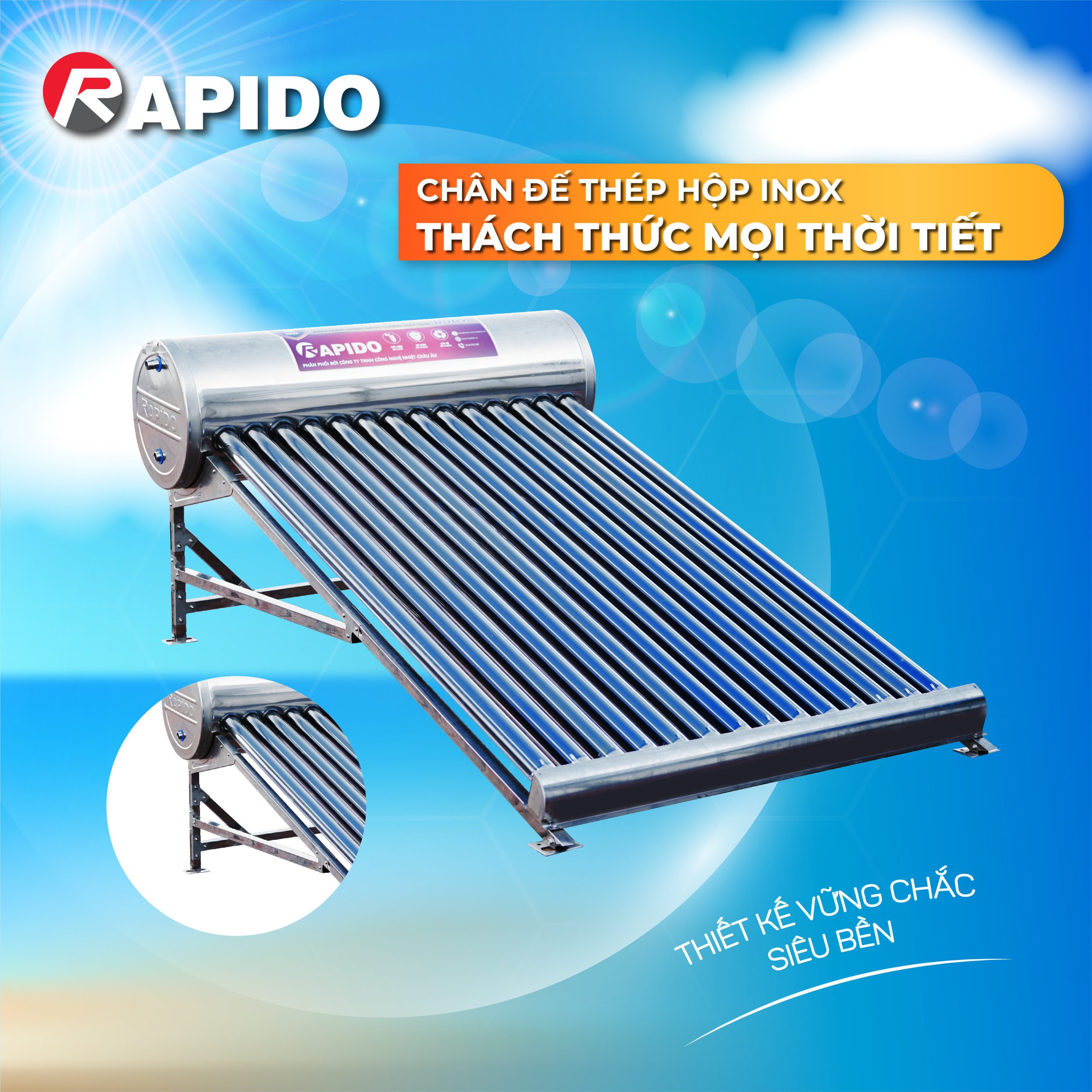 Máy năng lượng mặt trời Rapido Ruby ống chân không 180L